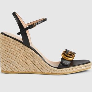 Gucci Black and Gold Wedge Sandals